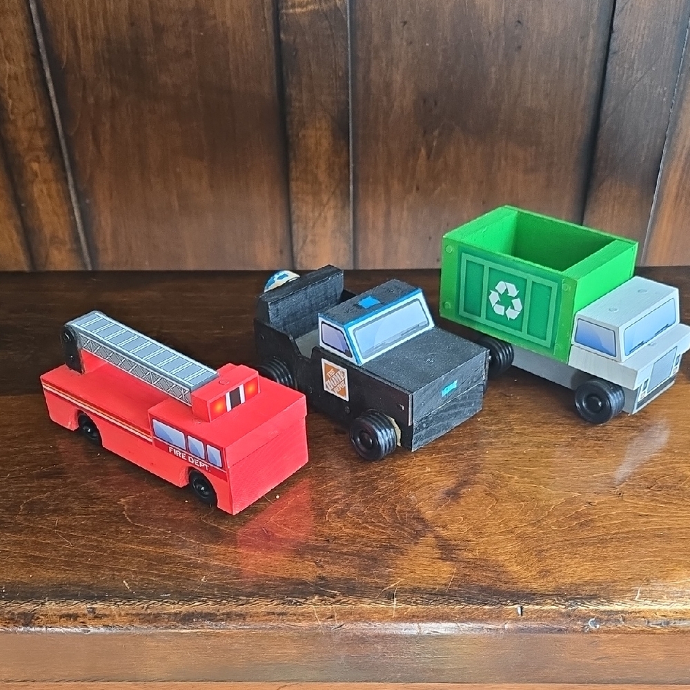 3 Wooden Toy Vehicle Set - Red, Black, Green-Home Depot Projects